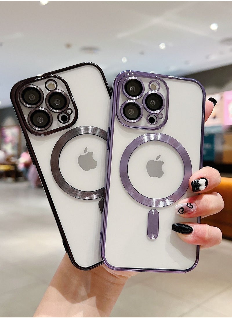 Color Fans - MagSafe Compatible for Apple iPhone 13 Pro Max Clear Case Slim Plating Magnetic Cover Black - Image 1