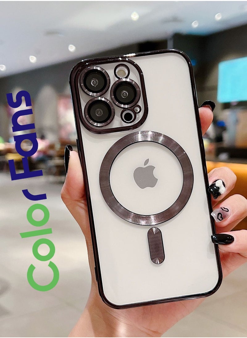 Color Fans - MagSafe Compatible for Apple iPhone 13 Pro Max Clear Case Slim Plating Magnetic Cover Black - Image 1