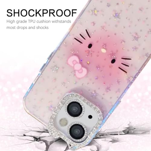 mobistyle Designed for iPhone 14 Plus,Cute Sparkling Cat Pattern Camera Protection Back Cover Case for Women Girls | iPhone 14 Plus,Pink | - Image 3