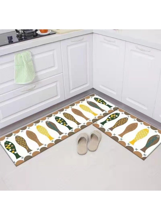 آنا سجادتان من الفرو المضاد للانزلاق وقابلتان لامتصاص الزيت بأبعاد 40*60 سم و40*120 سم مزخرفتان ومقاومتان للبقع - Image 1