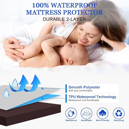 Towel Wala Waterproof Cotton Quilted Mattress Protector Single Bed Ultra Soft Breathable Hypoallergenic Noiseless Fitted Bed Cover for All Season Comfort(Dark Brown, 48"x72") - Image 2