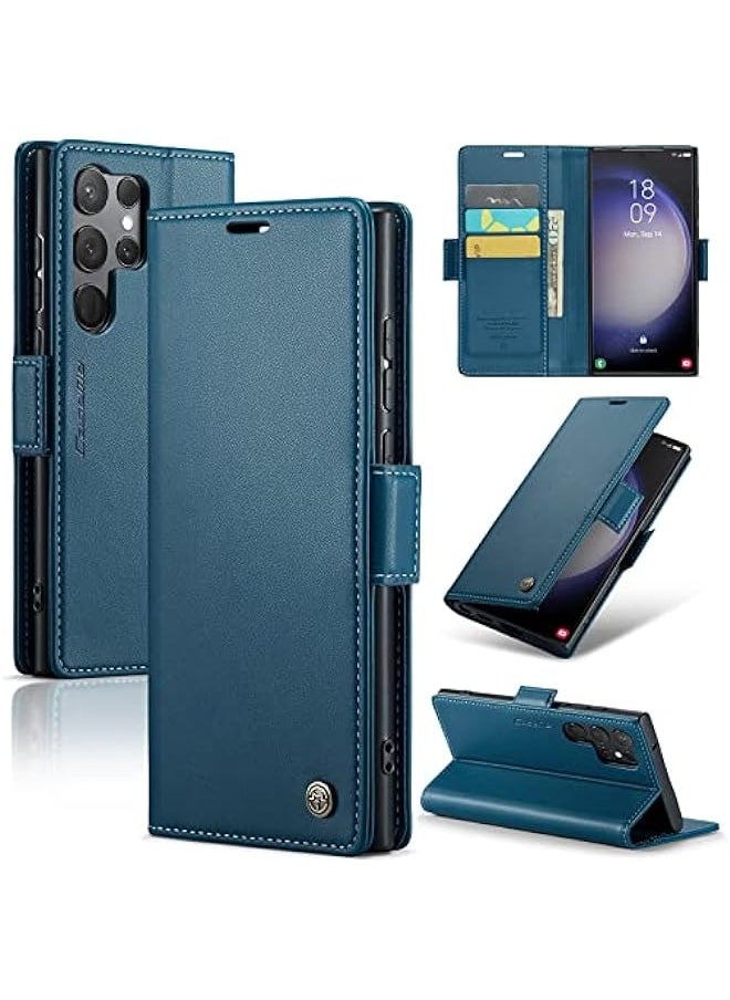 Generic - Samsung S23 Ultra Wallet Case - RFID Blocking, Card Holder, Magnetic Clasp, Kickstand - Blue - Image 1