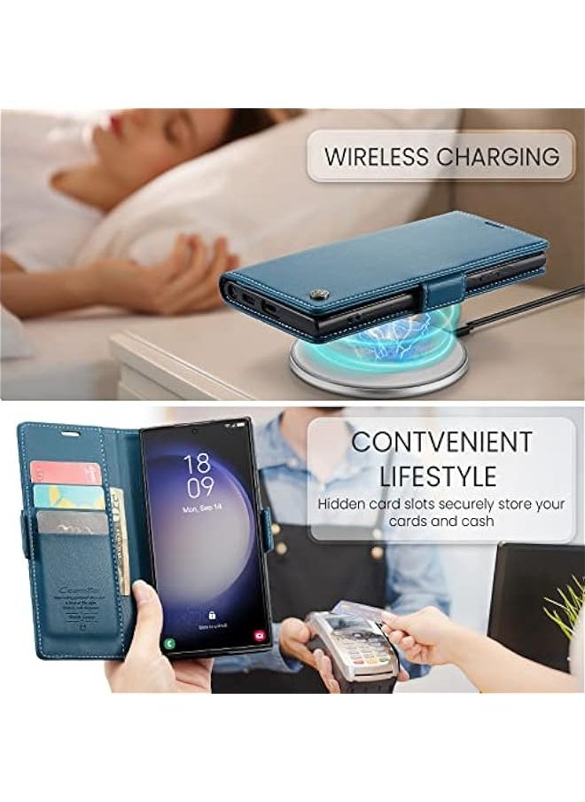 Generic - Samsung S23 Ultra Wallet Case - RFID Blocking, Card Holder, Magnetic Clasp, Kickstand - Blue - Image 1