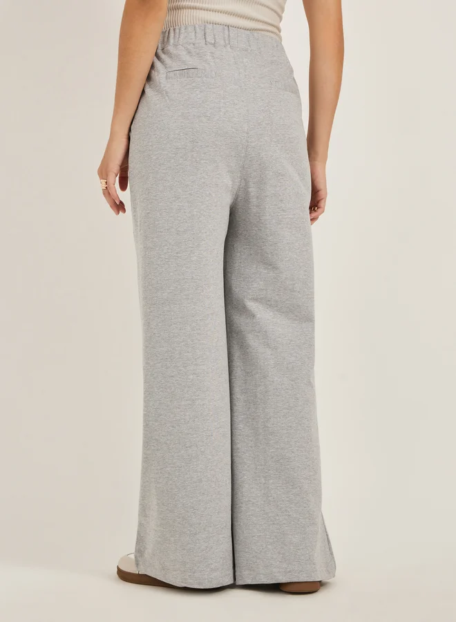 Styli Solid Elasticated Waistband Wide Leg Joggers with Pockets