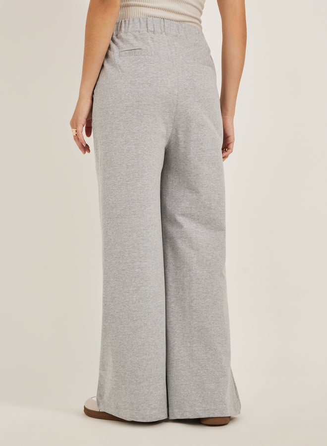 Styli Solid Elasticated Waistband Wide Leg Joggers with Pockets  - Image 4