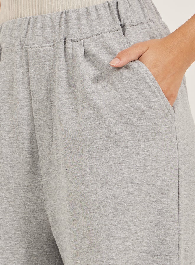 Styli Solid Elasticated Waistband Wide Leg Joggers with Pockets  - Image 3