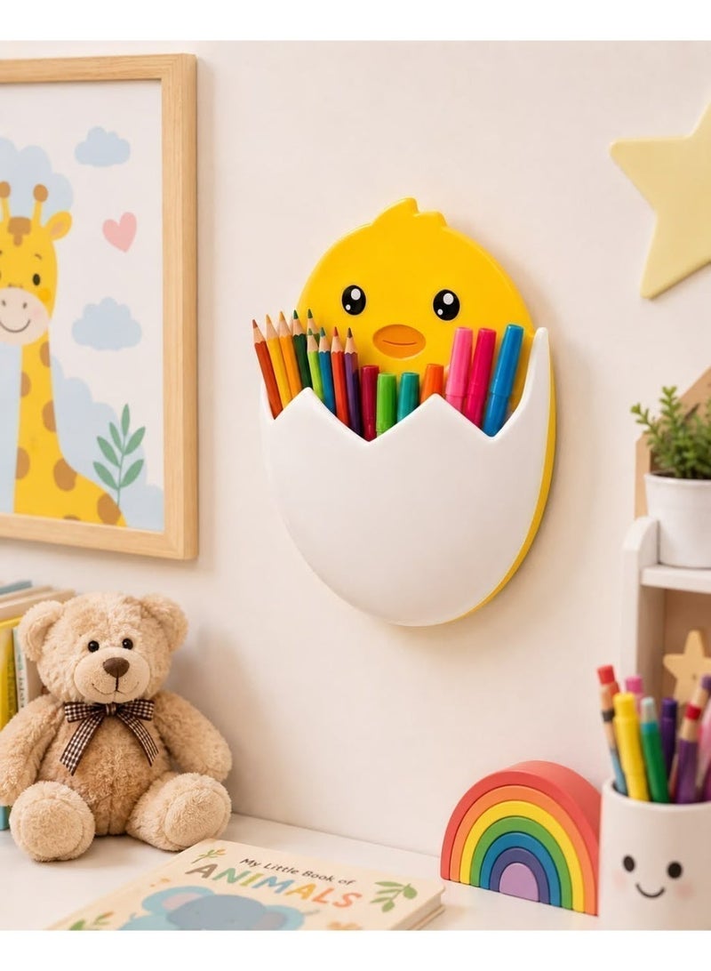 Wall Mounted Storage Organizer for Kids, Cute Chick Design, Self-Adhesive Multi-Purpose Storage Holder for Toothbrushes, Toothpaste, Pens & Small Accessories - Multi Color - Image 2