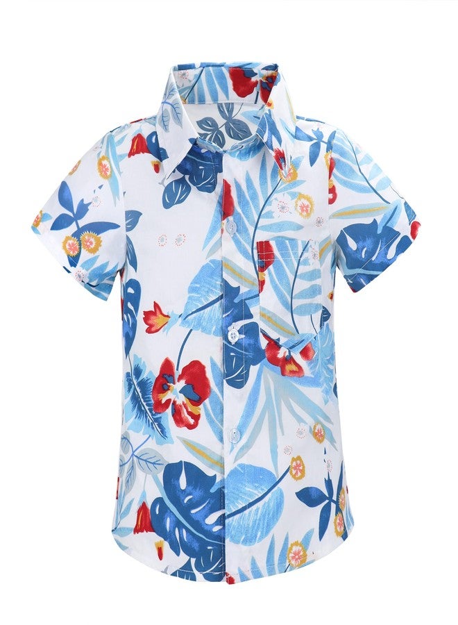 Billion Xin Boys' Hawaiian Shirt Summer Cartoon Print Casual Shirt Short Sleeve Button Down Shirt, Children's Cute Top Flowers - Image 1