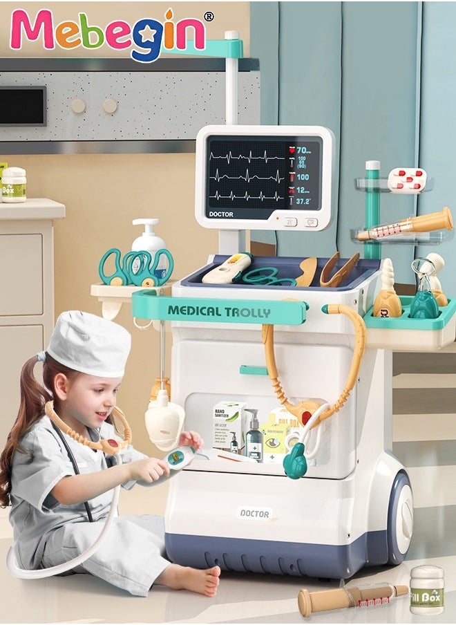 MEBEGIN Doctor Kit for Kids, Pretend Medical Station Set for Boys Girls, 26Pcs Pretend Play Medical Kit Toy, Mobile Cart with Sound and Light Functions, Kids Doctor Kit for Toddlers Birthday Gift  - Image 2