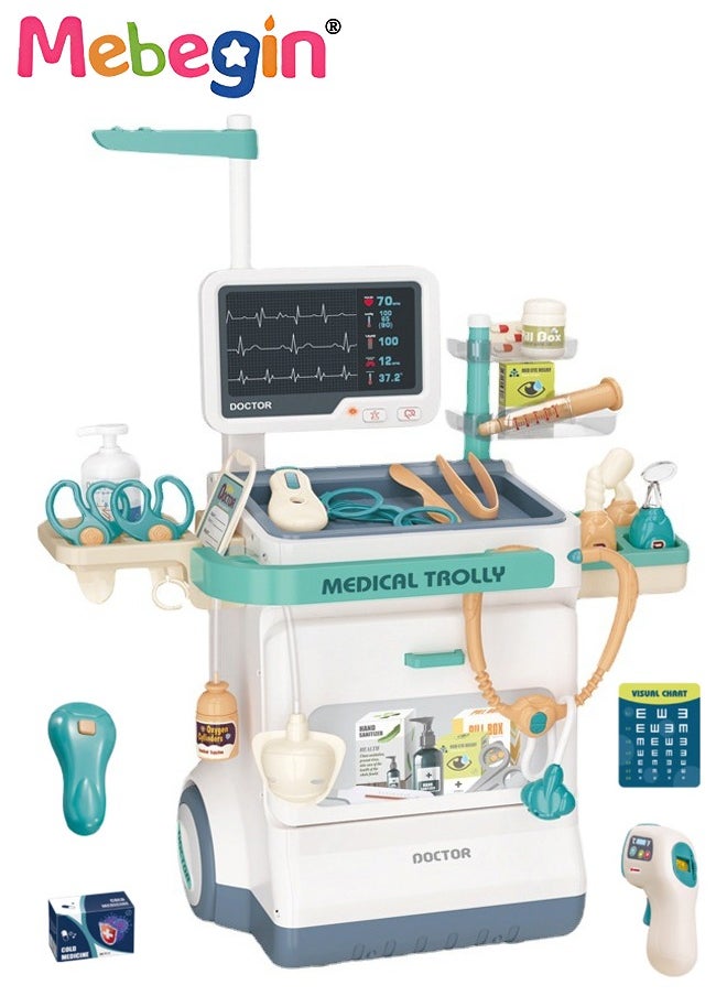 MEBEGIN Doctor Kit for Kids, Pretend Medical Station Set for Boys Girls, 26Pcs Pretend Play Medical Kit Toy, Mobile Cart with Sound and Light Functions, Kids Doctor Kit for Toddlers Birthday Gift  - Image 1