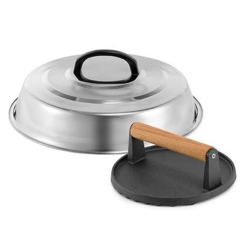 ZBXFCSH BBQ Accessories 12 Inch Round Stainless Steel Basting Cover - Cheese Melting Dome Round Cast Iron Grill Press Kit for Hamburger Bacon Steak, Best fits for Blackstone Camp Chef Flat Top Griddle Grill - Image 1