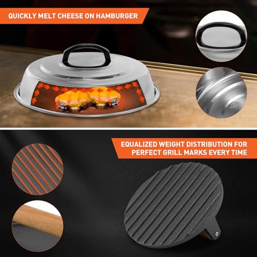 ZBXFCSH BBQ Accessories 12 Inch Round Stainless Steel Basting Cover - Cheese Melting Dome Round Cast Iron Grill Press Kit for Hamburger Bacon Steak, Best fits for Blackstone Camp Chef Flat Top Griddle Grill - Image 3