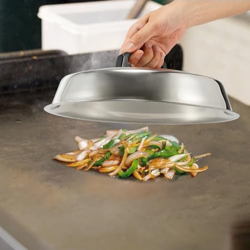 ZBXFCSH BBQ Accessories 12 Inch Round Stainless Steel Basting Cover - Cheese Melting Dome Round Cast Iron Grill Press Kit for Hamburger Bacon Steak, Best fits for Blackstone Camp Chef Flat Top Griddle Grill - Image 5