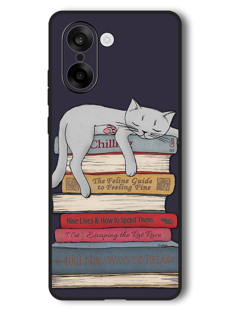 Theodor Case Compatible with OnePlus Nord CE 5 6.77 Inch Protection Shockproof Bumper Cover Cat With Books - Image 1