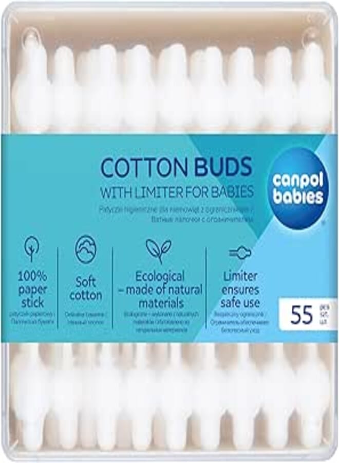 Canpol babies safe cotton buds with limiter for babies 56 pcs.