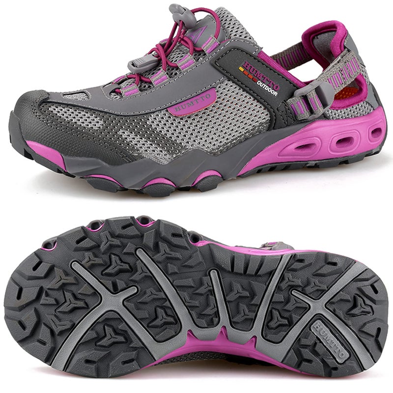 HUMTTO Women's Amphibious Water Shoes Summer Hiking Sandals Outdoor Non-Slip Closed Toe Water Sandals River Shoes 11 Grey-Pink Purple - Image 1