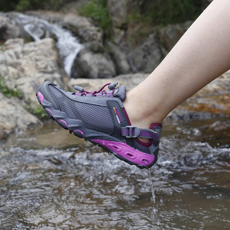 HUMTTO Women's Amphibious Water Shoes Summer Hiking Sandals Outdoor Non-Slip Closed Toe Water Sandals River Shoes 11 Grey-Pink Purple - Image 2