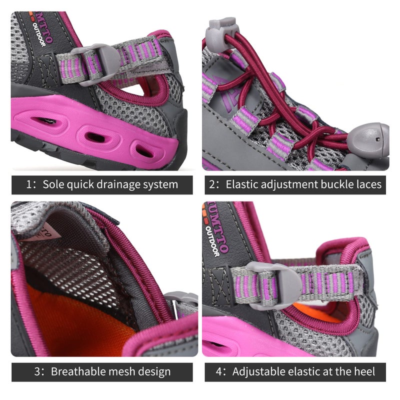 HUMTTO Women's Amphibious Water Shoes Summer Hiking Sandals Outdoor Non-Slip Closed Toe Water Sandals River Shoes 11 Grey-Pink Purple - Image 3