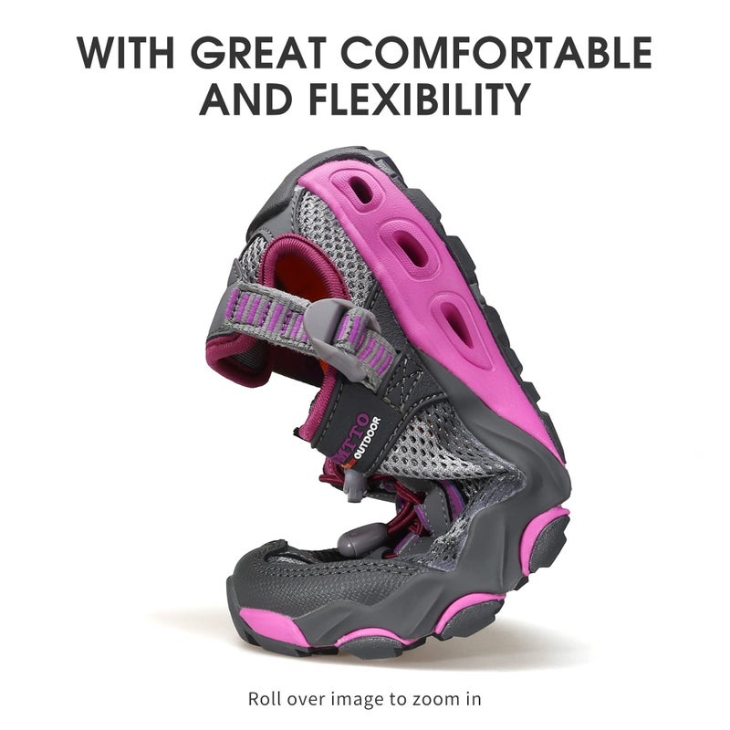 HUMTTO Women's Amphibious Water Shoes Summer Hiking Sandals Outdoor Non-Slip Closed Toe Water Sandals River Shoes 11 Grey-Pink Purple - Image 4