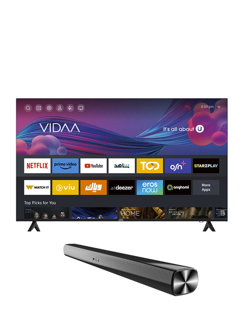 JVC 58 Inch 4K UHD Edgeless Smart TV Powerd By Vidaa With JVC Soundbar LT-58N786+Soundbar Black - Image 1