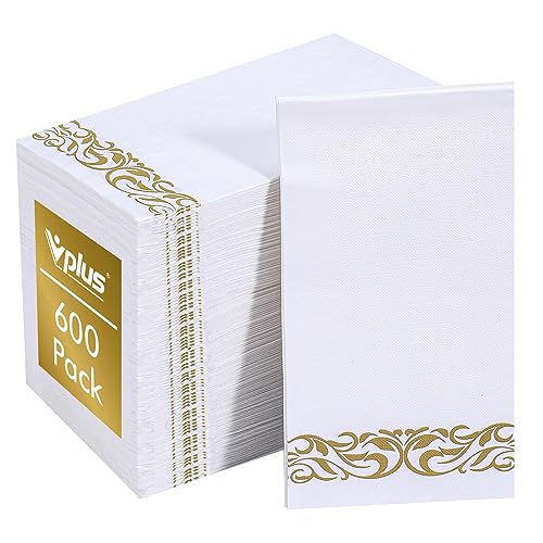 Vplus 600 Pack Paper Napkins Guest Towels Disposable Premium Quality 3ply Dinner Napkins Disposable Soft Absorbent for Kitchen Wedding Parties Dinners or EventsGold - Image 2