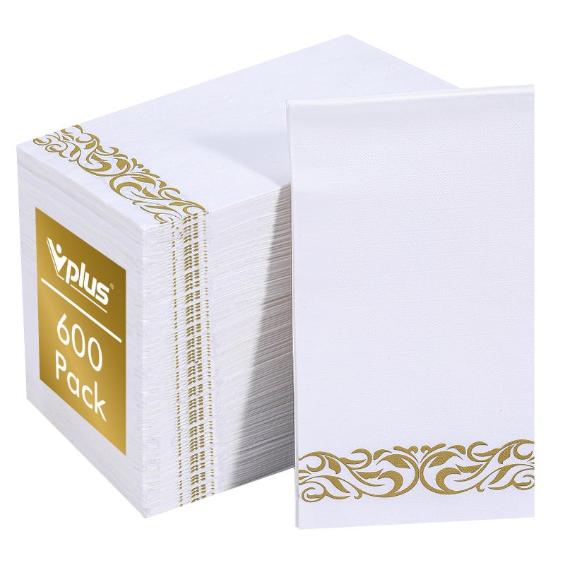 Vplus 600 Pack Paper Napkins Guest Towels Disposable Premium Quality 3ply Dinner Napkins Disposable Soft Absorbent for Kitchen Wedding Parties Dinners or EventsGold - Image 3