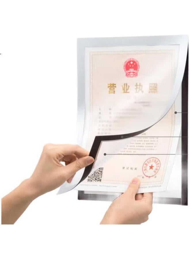 Dsb (Disbi) A4 Magnetic Display Stand, Business License Protection Cover, Original Frame, Certificate Of Honor, Award Certificate Protector, Children'S Painting Display Board, Magnetic Sticker, Silver, 1 Piece, D12S1 - Image 1