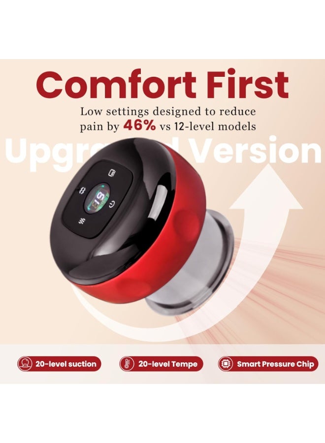 مجموعة العلاج بالحجامة الذكية 4 في 1 - جهاز تدليك السيلوليت وجهاز العلاج بالشفط مع أداة غوا شا، شفط وحرارة قابلة للتعديل بـ 12 مستوى، تنحيف الجسم وإزالة السيلوليت، أحمر - Image 4