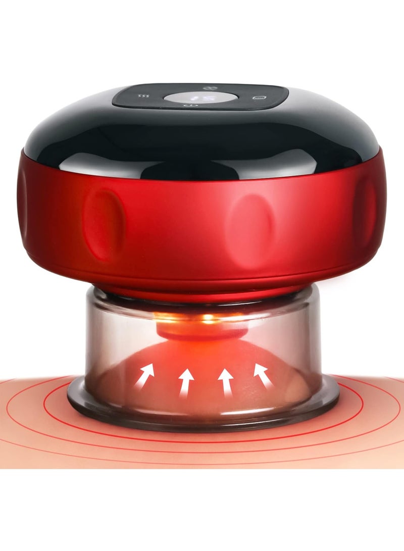 مجموعة العلاج بالحجامة الذكية 4 في 1 - جهاز تدليك السيلوليت وجهاز العلاج بالشفط مع أداة غوا شا، شفط وحرارة قابلة للتعديل بـ 12 مستوى، تنحيف الجسم وإزالة السيلوليت، أحمر - Image 1