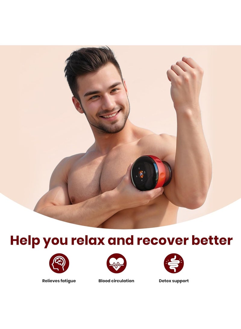 مجموعة العلاج بالحجامة الذكية 4 في 1 - جهاز تدليك السيلوليت وجهاز العلاج بالشفط مع أداة غوا شا، شفط وحرارة قابلة للتعديل بـ 12 مستوى، تنحيف الجسم وإزالة السيلوليت، أحمر - Image 2