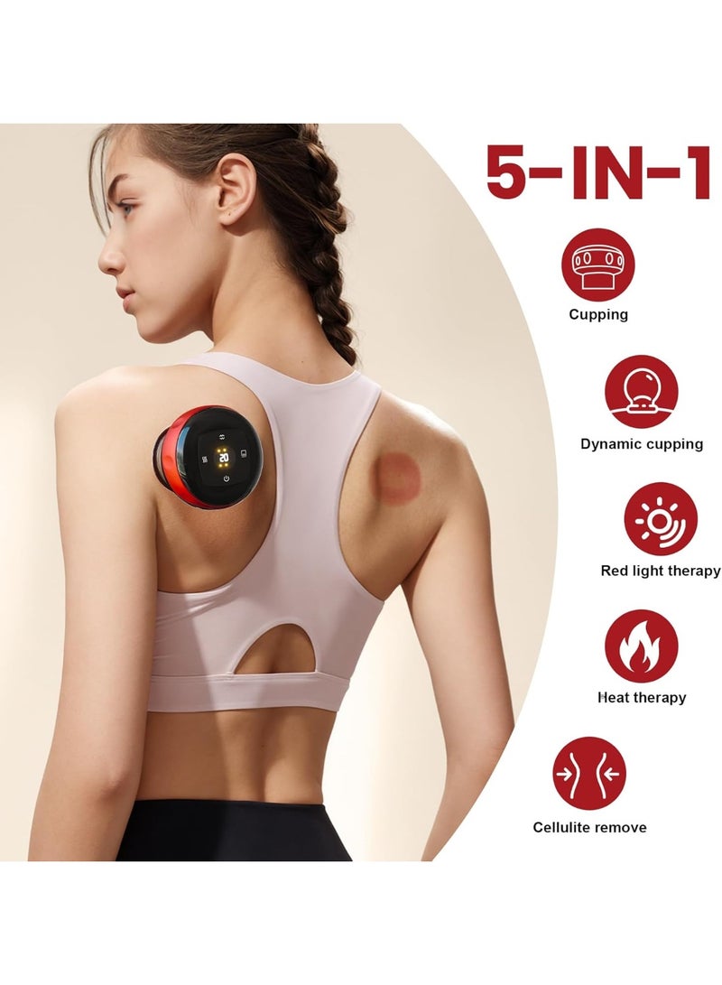 مجموعة العلاج بالحجامة الذكية 4 في 1 - جهاز تدليك السيلوليت وجهاز العلاج بالشفط مع أداة غوا شا، شفط وحرارة قابلة للتعديل بـ 12 مستوى، تنحيف الجسم وإزالة السيلوليت، أحمر - Image 3