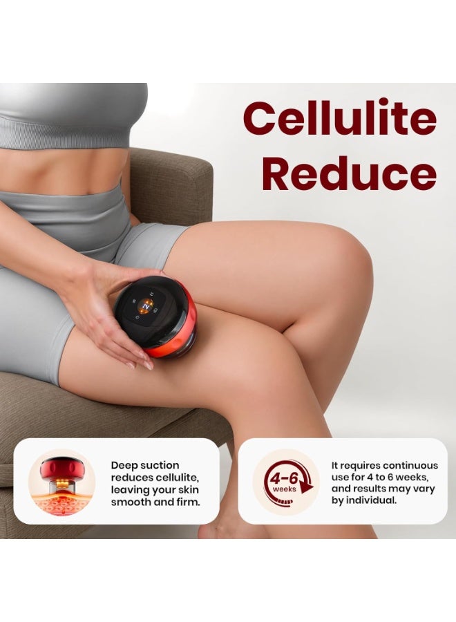 مجموعة العلاج بالحجامة الذكية 4 في 1 - جهاز تدليك السيلوليت وجهاز العلاج بالشفط مع أداة غوا شا، شفط وحرارة قابلة للتعديل بـ 12 مستوى، تنحيف الجسم وإزالة السيلوليت، أحمر - Image 5