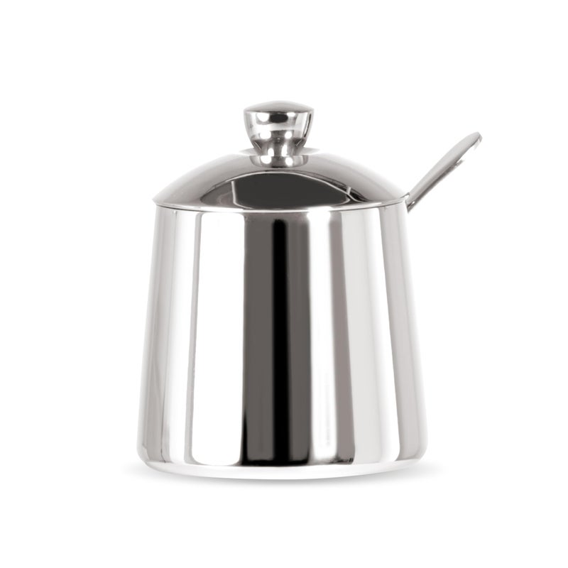 Frieling USA 1810 Stainless Steel Sugar Bowl with Lid Spoon Set 300 ml Silver Metal Sugar Holder Pot Dishwasher Safe Contemporary Modern Kitchenware Accessory Stainless Steel Pot