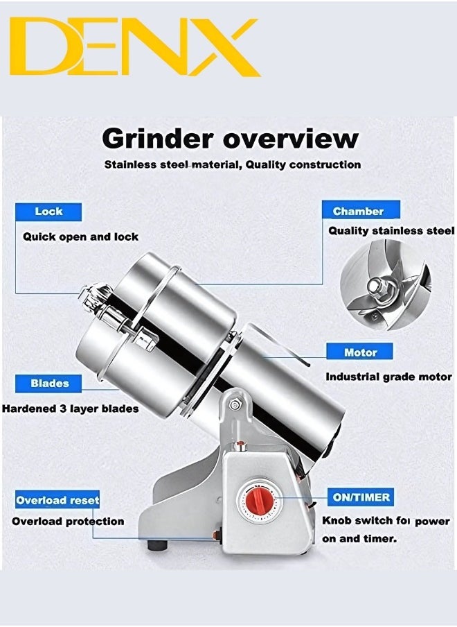 Denx - 800g Spice Grinder, 430 Stainless Steel Powder Grinder, Ultra-Fine Grinding Technology, Can Grind Coffee Beans and Grains, Suitable for Home/Restaurant/Hotel - Image 1