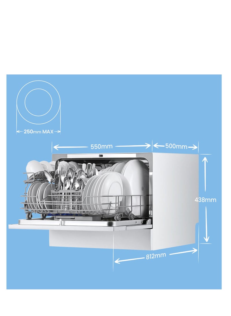 Comfee' - Dishwasher 6 Places Compact Dishwasher Tabletop with 7 Programe Super Quiet Rapid Wash ECO 70 C°Hygiene Wash, Flexible Installation Wift Function APP Control- White Visit the COMFEE' Store - Image 1