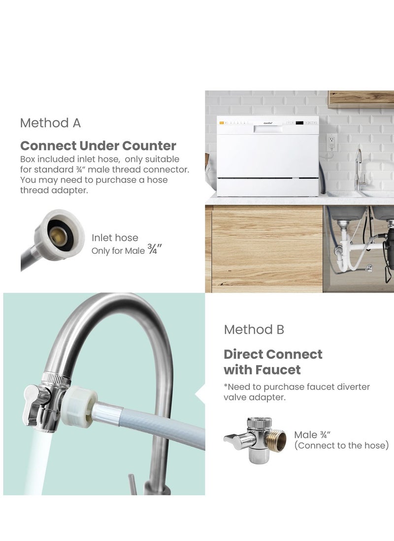 Comfee' - Dishwasher 6 Places Compact Dishwasher Tabletop with 7 Programe Super Quiet Rapid Wash ECO 70 C°Hygiene Wash, Flexible Installation Wift Function APP Control- White Visit the COMFEE' Store - Image 1