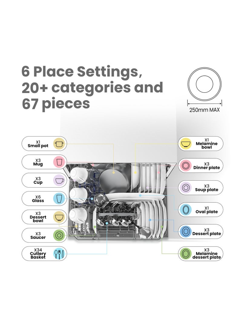 Comfee' - Dishwasher 6 Places Compact Dishwasher Tabletop with 7 Programe Super Quiet Rapid Wash ECO 70 C°Hygiene Wash, Flexible Installation Wift Function APP Control- White Visit the COMFEE' Store - Image 1