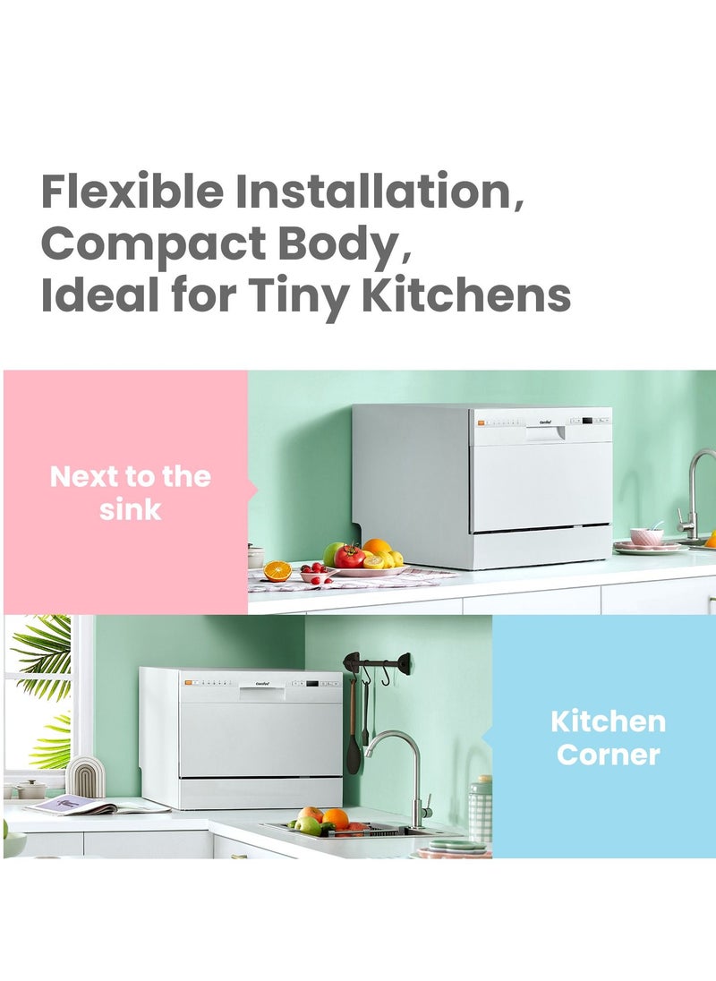 Comfee' - Dishwasher 6 Places Compact Dishwasher Tabletop with 7 Programe Super Quiet Rapid Wash ECO 70 C°Hygiene Wash, Flexible Installation Wift Function APP Control- White Visit the COMFEE' Store - Image 1
