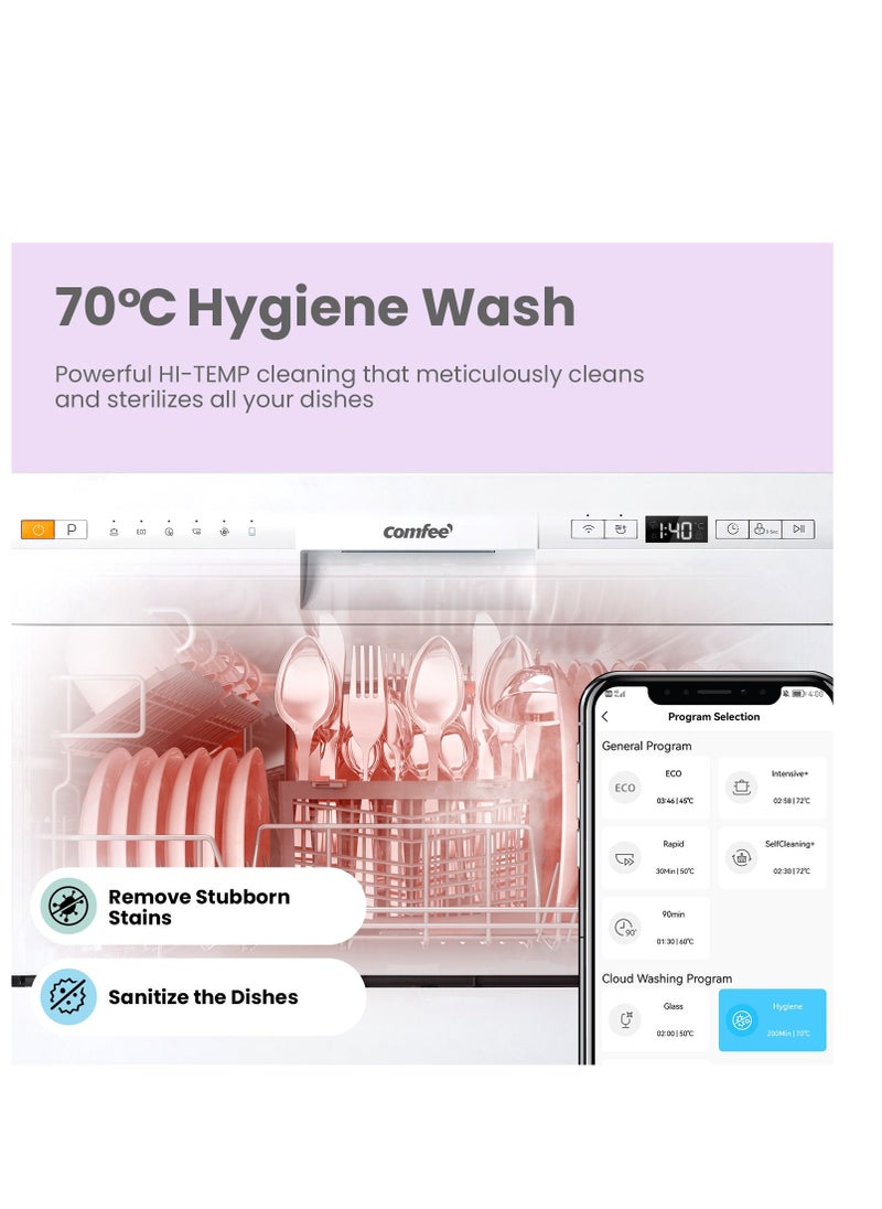 Comfee' - Dishwasher 6 Places Compact Dishwasher Tabletop with 7 Programe Super Quiet Rapid Wash ECO 70 C°Hygiene Wash, Flexible Installation Wift Function APP Control- White Visit the COMFEE' Store - Image 1