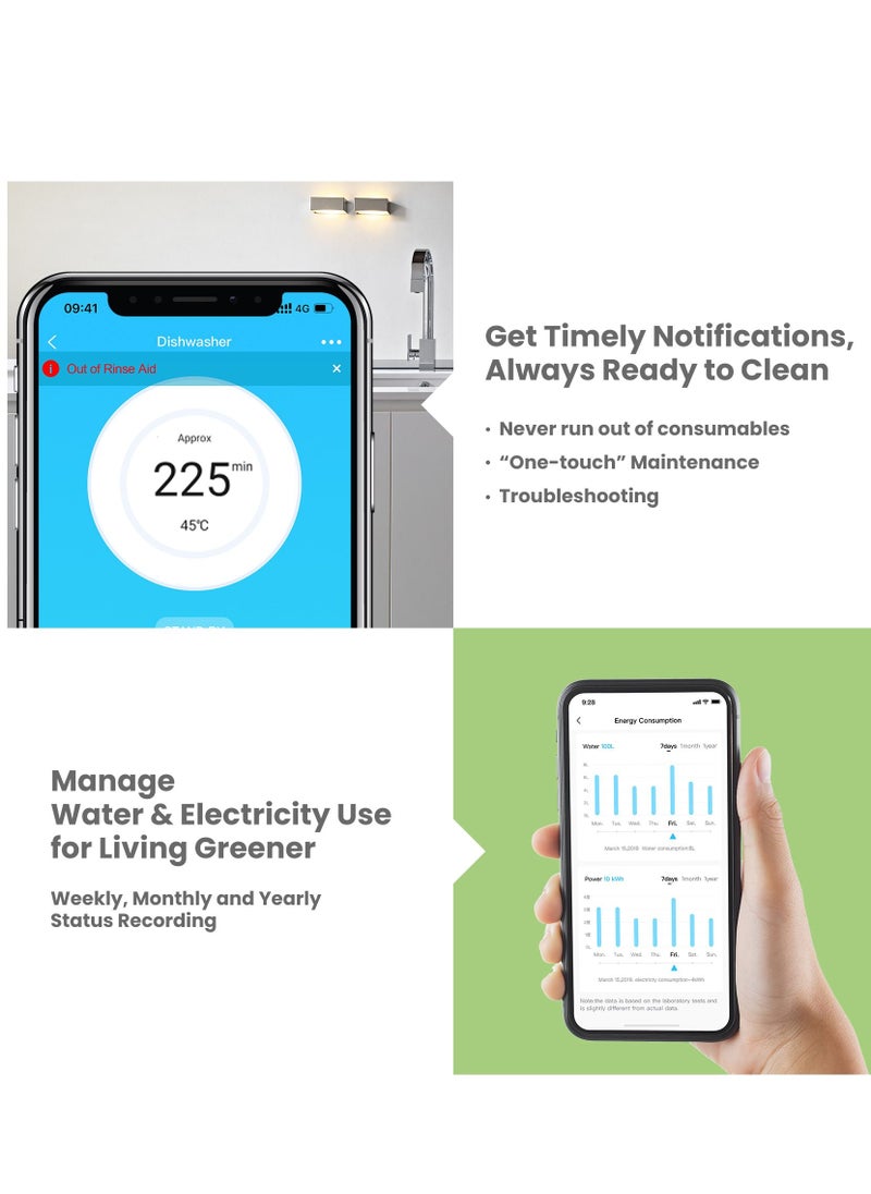 Comfee' - Dishwasher 6 Places Compact Dishwasher Tabletop with 7 Programe Super Quiet Rapid Wash ECO 70 C°Hygiene Wash, Flexible Installation Wift Function APP Control- White Visit the COMFEE' Store - Image 1