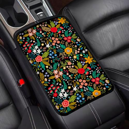 Mokiwala Garden wildflowers Universal Armrest Cover Pad Car Center Console Cushion Pad Protect from Pet Claws Dirt and Sticky Fingers Comfortable Car Decor Accessories Fit for Most Cars Vehicles SUVs - Image 1