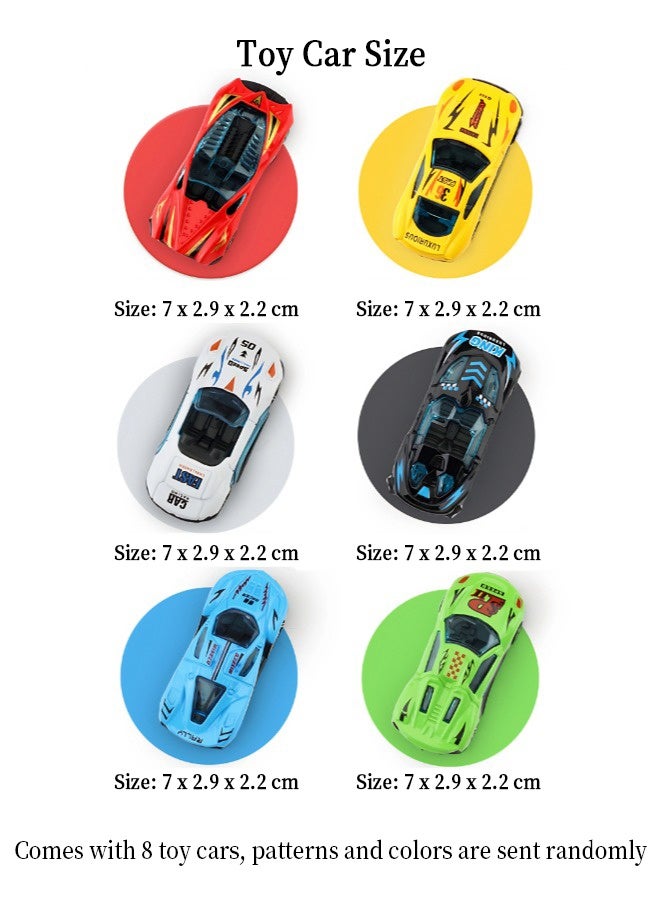 Vixplorn Children's racing car toys, children's racing toys, children's alloy transport truck toys, 90cm double track with catapult cars, 8 metal cars and foldable truck set, suitable for toddlers and girls aged 2-5 and up as a toy gift. - Image 4