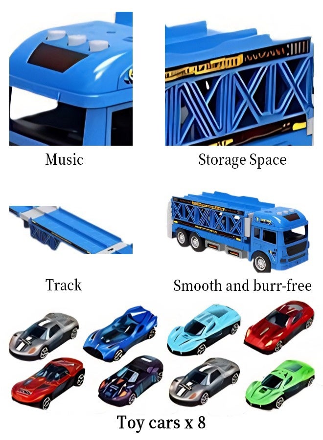 Vixplorn Children's racing car toys, children's racing toys, children's alloy transport truck toys, 90cm double track with catapult cars, 8 metal cars and foldable truck set, suitable for toddlers and girls aged 2-5 and up as a toy gift. - Image 2