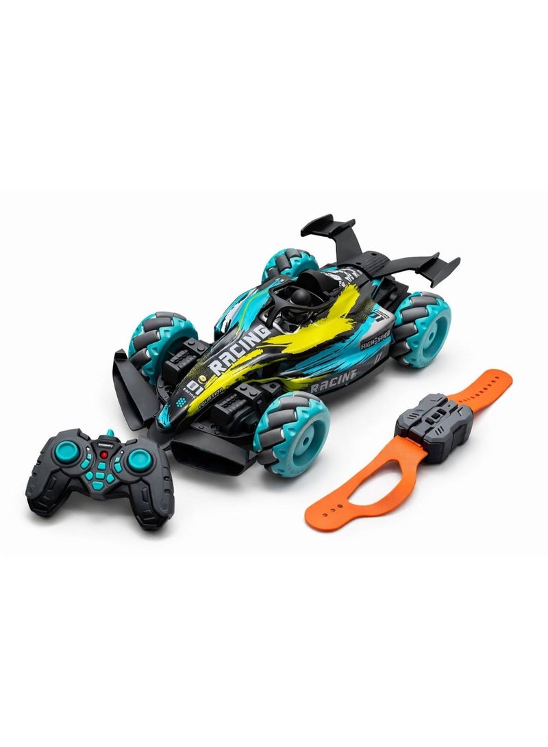 Luxury RC Racing Car Remote Control Toy | Sound & LED Lights + USB Rechargeable, High-Speed Performance with Big All-Terrain Wheels - RC Stunt Car Toy with Watch Gesture Controller and Remote, 360° Spin Drift Multi-Directional Wheels, Rechargeable Battery with Charger, Indoor Outdoor Racing Trick Car Gift for Kids - Image 1