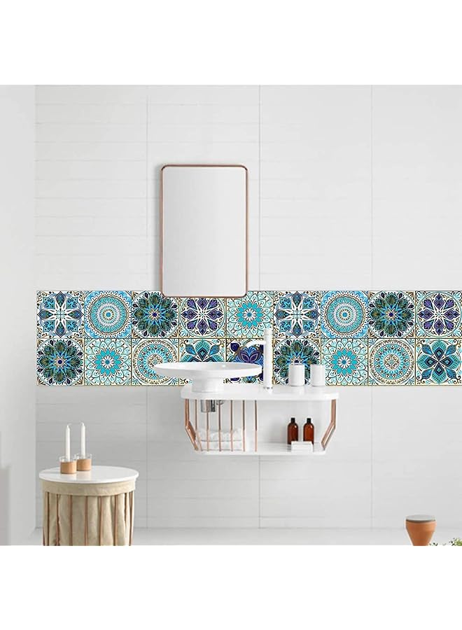 إيروريكس ملصقات بلاط على شكل ماندالا مقاس 4 × 4 بوصة 10 × 10 سم، ملصقات جدارية تقليدية مقاومة للماء والزيت وقابلة للإزالة للحمام والمطبخ، ملصقات جدارية مقاومة للزيت Mtl 01 20 قطعة - Image 4