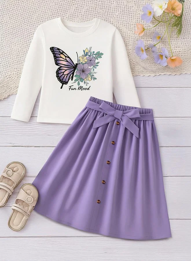 Take Two Graphic Printed Top with Elastic Waist Skirt Set