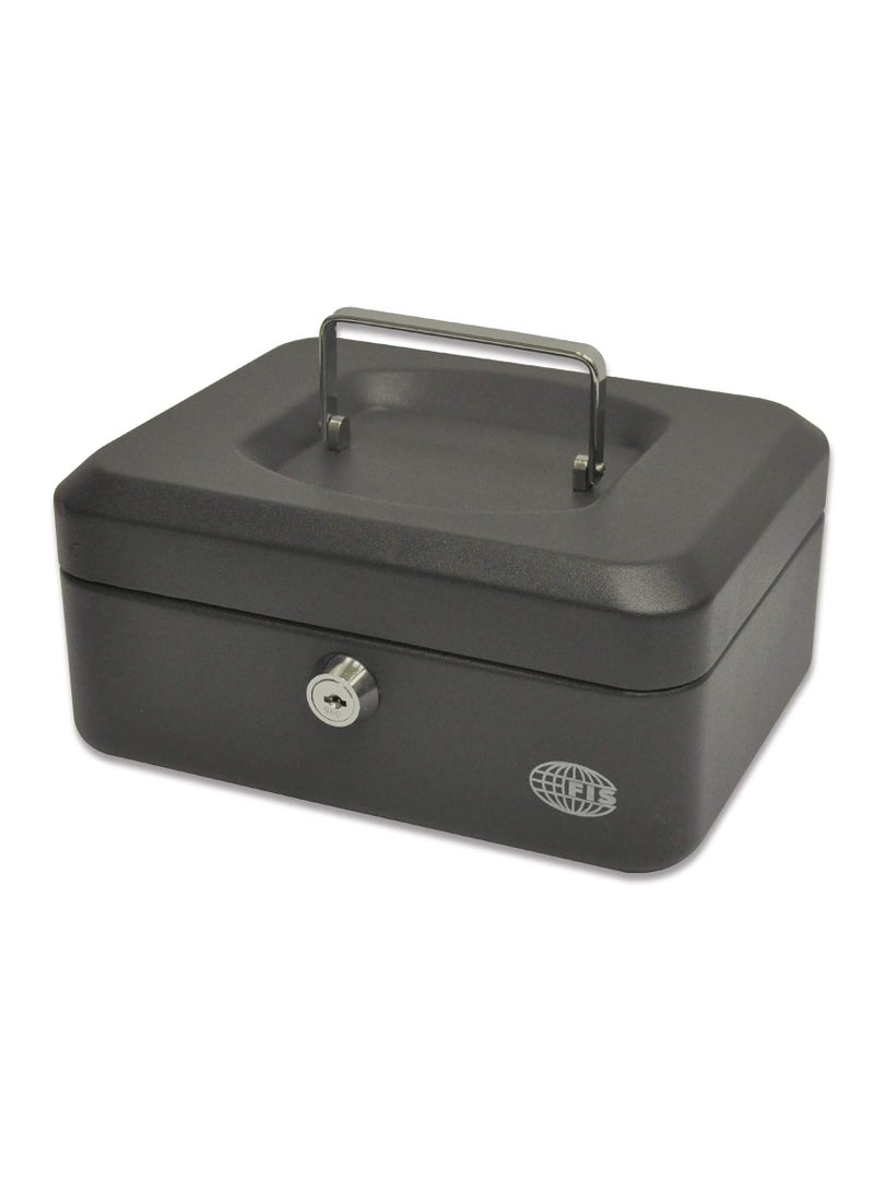 FIS Cash Box Steel Black Color With key lock, 200 x 160 x 90 mm, 8 Inch Lock Size - FSCPTS0032BK - Image 1