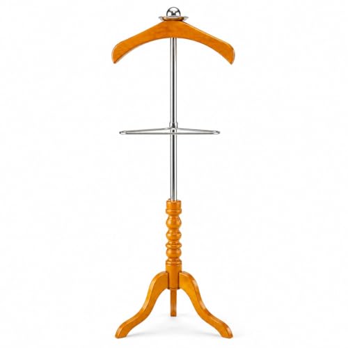 LOCOMOTO Wooden & Stainless Steel Coat Hanger Stand used in Home, Office & Showroom as Display Coat Stand (Teak Color. 45 Inch Height) - Image 1