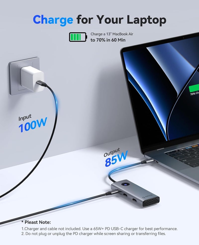 Orico USB C Docking Station Dual Monitor, 8-in-1 USB C Hub with 2 HDMI 4K@60Hz Ports, 100W PD Charging, USB-A&C 3.0, SD/TF for Laptop MacBook Dell PW11-8PH - Image 5