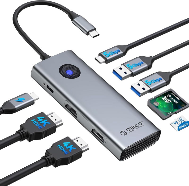 Orico USB C Docking Station Dual Monitor, 8-in-1 USB C Hub with 2 HDMI 4K@60Hz Ports, 100W PD Charging, USB-A&C 3.0, SD/TF for Laptop MacBook Dell PW11-8PH - Image 1